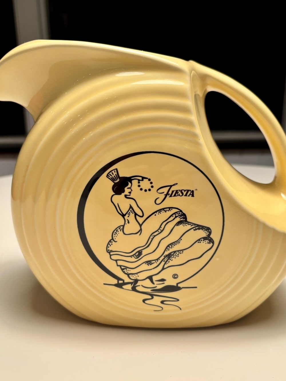 Fiesta Yellow Ceramic Pitcher with Dancing Lady Logo